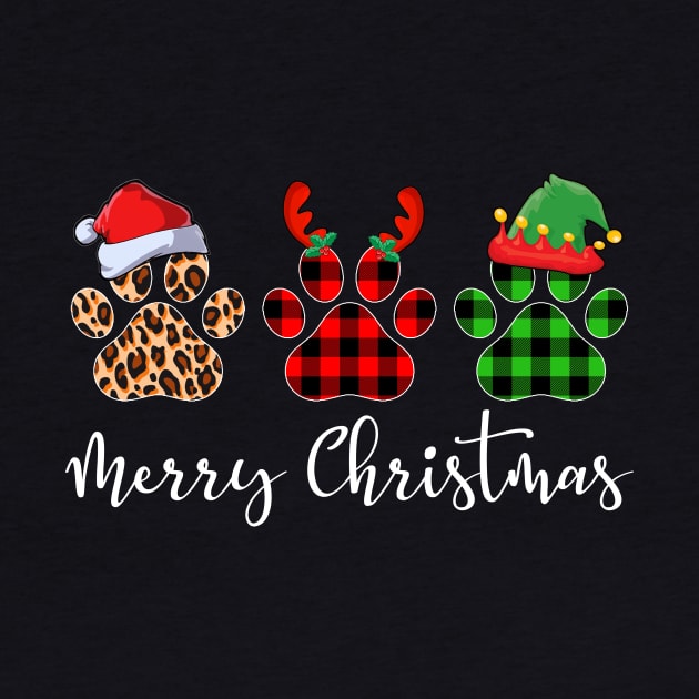 Merry Christmas Leopard Red Green Plaid Dog Paws by Dunnhlpp